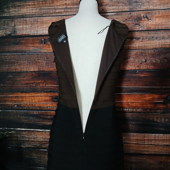Adrianna Papell Bandage Sheath Dress Size 10 Two-Toned Layered Stretch Zip Back - Picture 6 of 11